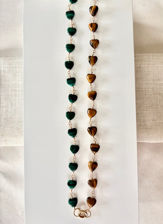 Celeste Tigers Eye & Malachite Heart Necklace
